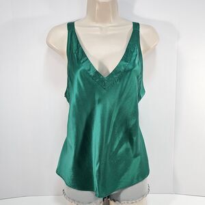 Vintage 90s Victoria's Secret Green Silk Camisole Top Adjustable Straps Size S